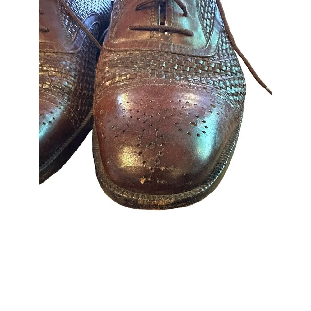 *Flaw Salvatore Ferragamo Woven Leather Lace Oxford Shoes Men's Size 10D H14580 - Picture 15 of 16
